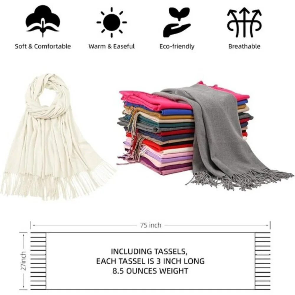 ⚡Women's Ivory Pashmina Shawls Evening Dress Bridesmaid Winter Warm Long Scarf